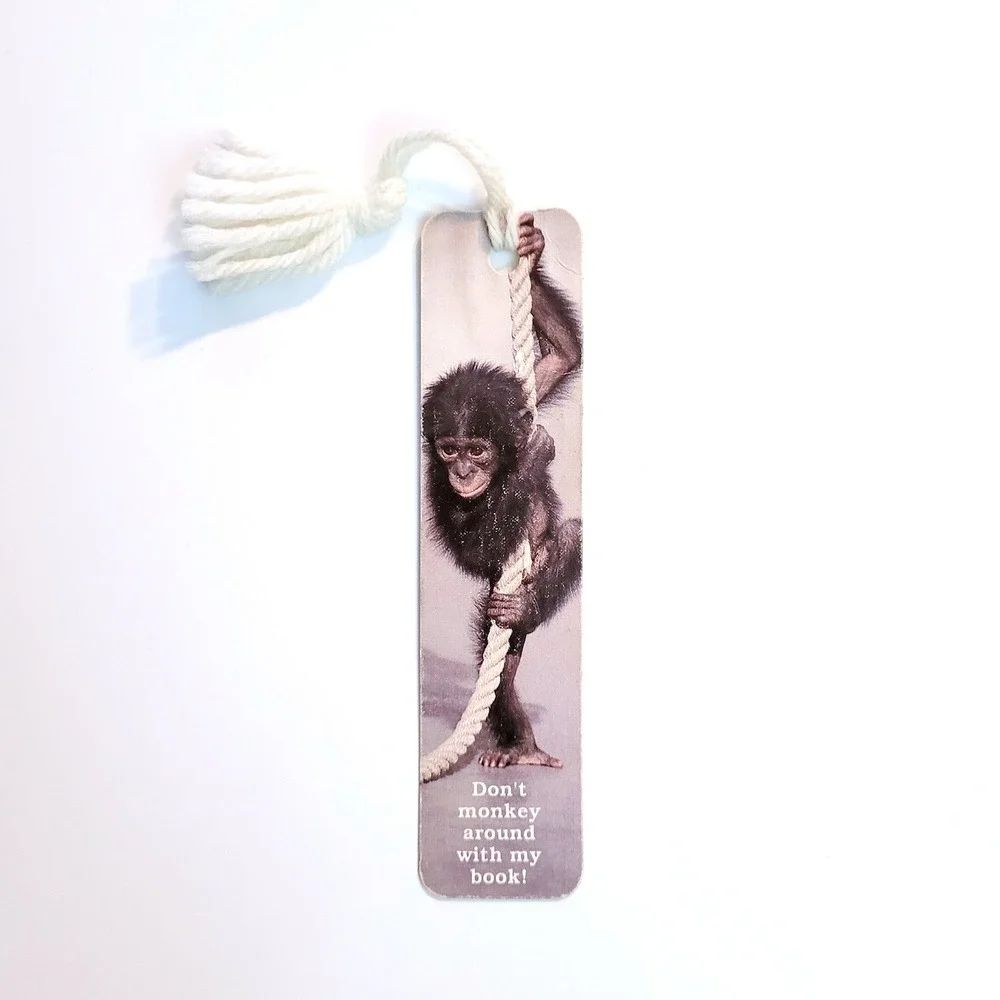 Vintage 80s Chimpanzee Bookmark yarn tassel Monkey, 1987 Antioch Sunshine H-1025